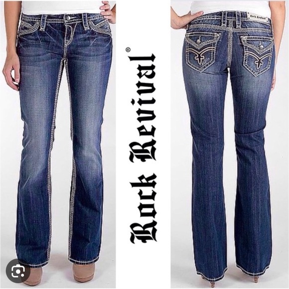 Rock Revival Denim - EUC Rock Revival Low Rise Distressed Hazel Straight Leg Dark Wash Jeans Size 26